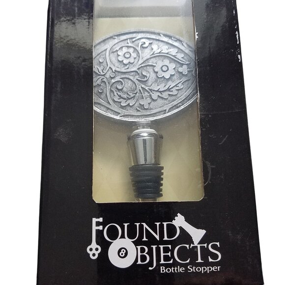 Found Object Wine Bottle Stopper Floral Belt Buckle Oval Resin Metal 5" Tall Top - Picture 4 of 9